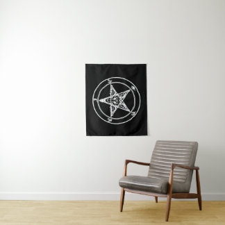 Tapiz satánico de altar negro con blanco