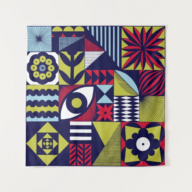 Tapiz Scandinavian or retro style graphic pattern. Hand- (Anverso)