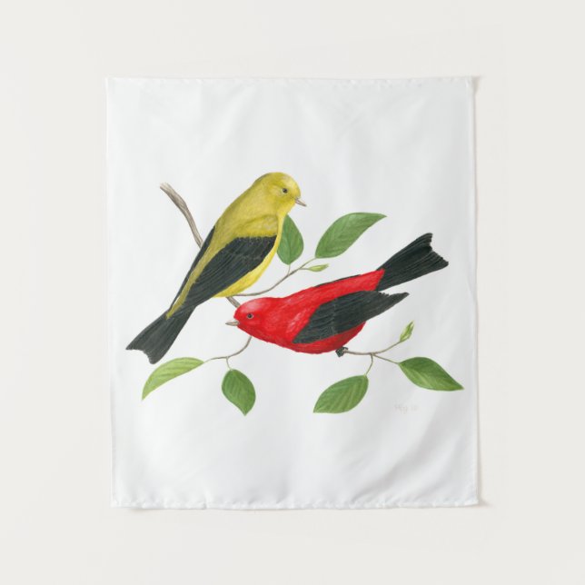 Tapiz Scarlet Tanagers Bird Art (Anverso)