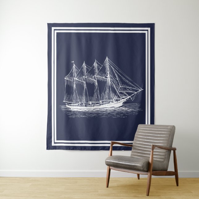 Tapiz Schooner y azules marinos blancos náuticos del (In situ)