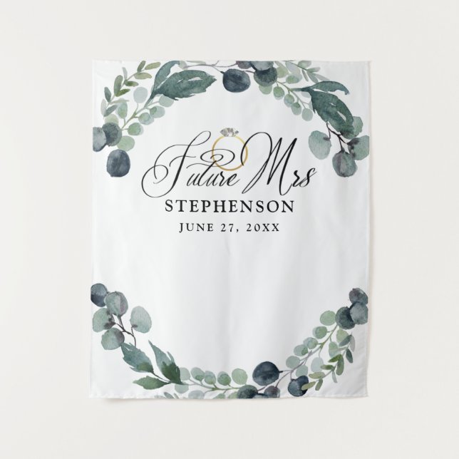 Tapiz Script FUTURE MRS Greenery Bridal Shower Backdrop (Anverso)