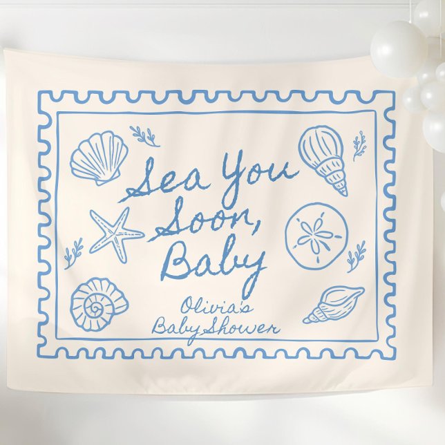 Tapiz Sea You Soon Baby Shower Welcome Sign Custom Ocean (Subido por el creador)