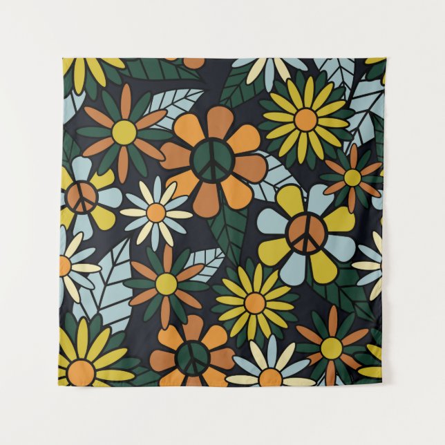 Tapiz Seamless 70's retro hippie flowers pattern - Vinta (Anverso)