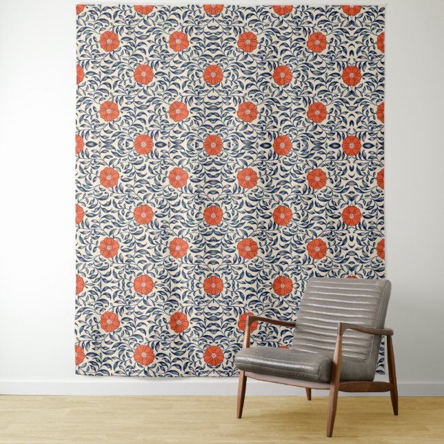 Tapiz Seamless floral pattern with vibrant orange flower (In situ)