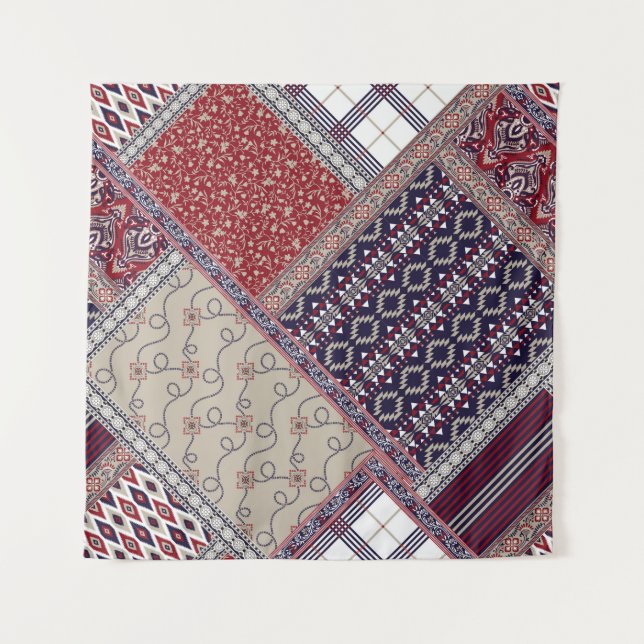 Tapiz Seamless patchwork pattern on navy patchwork, abst (Anverso)
