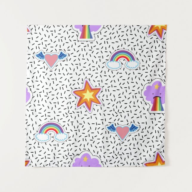 Tapiz Seamless pattern background with patch cartoon sta (Anverso)