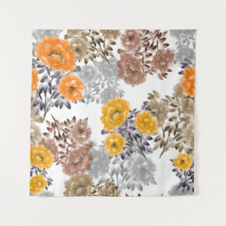 Tapiz Seamless pattern of orange, yellow, beige flowers 