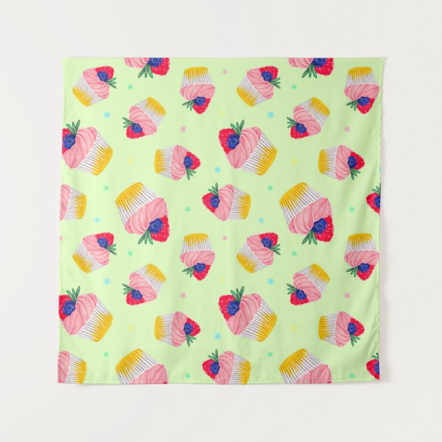 Tapiz Seamless pattern with a cupcake with strawberries  (Anverso)