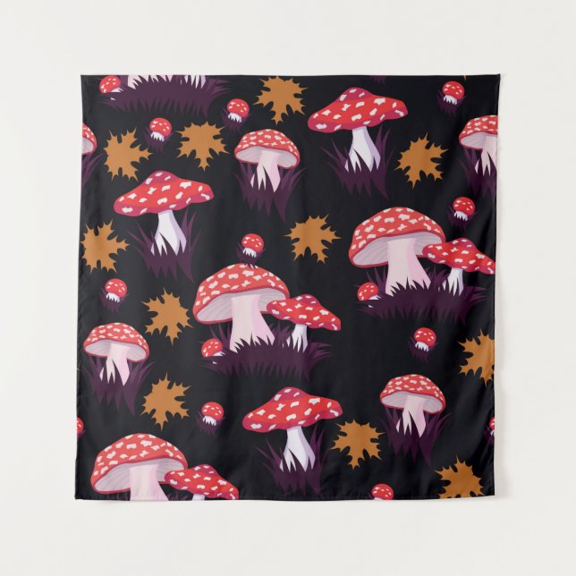 Tapiz Seamless pattern with fly agaric and maple leaves. (Anverso)