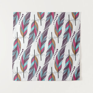 Tapiz Seamless pattern with large colored feathers and d