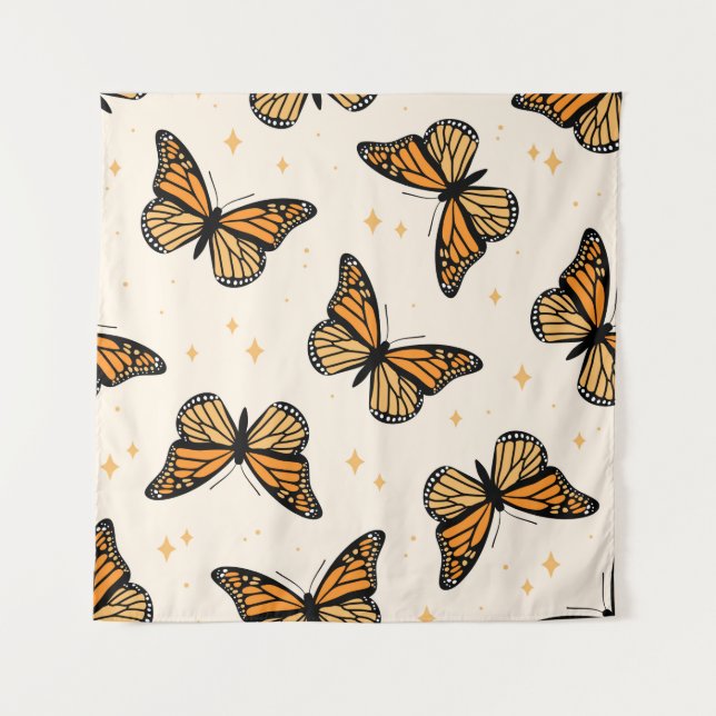 Tapiz Seamless pattern with monarch butterflies. Contemp (Anverso)