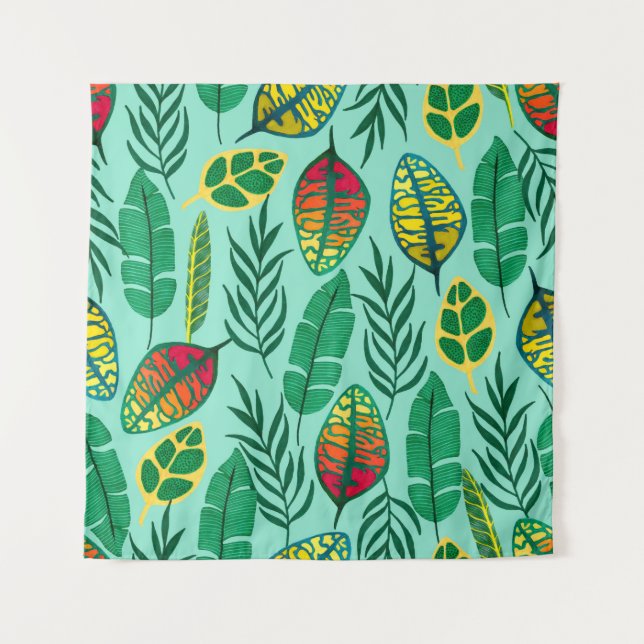 Tapiz Seamless pattern with tropical leaves. Gouache art (Anverso)