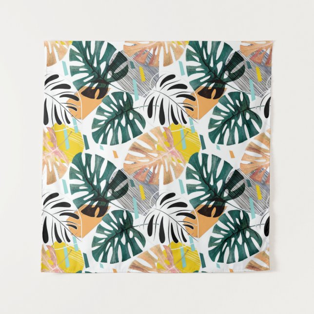 Tapiz Seamless tropical pattern. Green leaves of a palm  (Anverso)