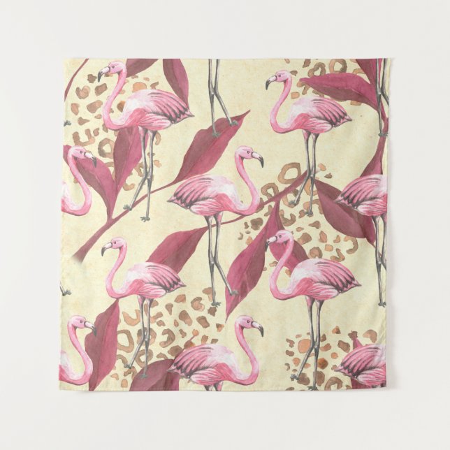 Tapiz Seamless tropical pattern with pink flamingo, leav (Anverso)