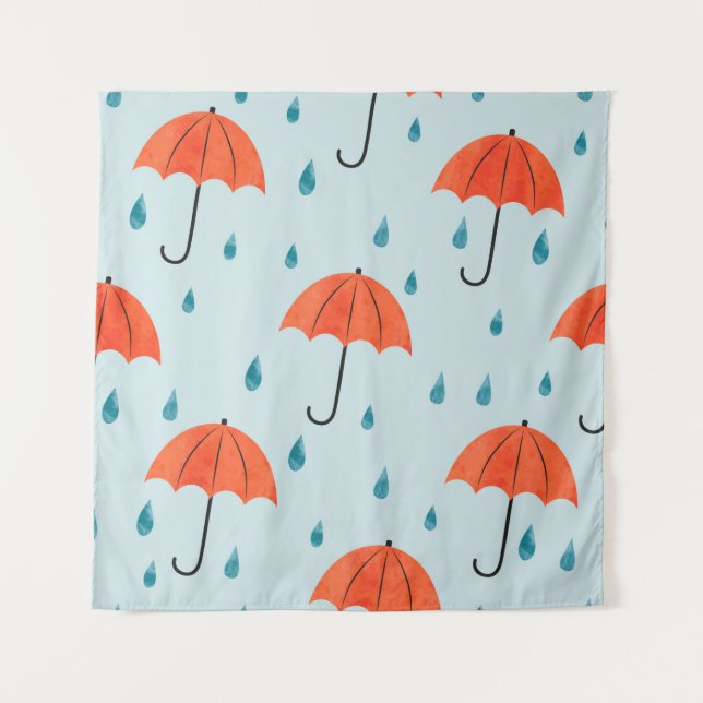 Tapiz Seamless umbrellas and rain drops pattern. Waterco (Anverso)