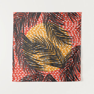 Tapiz Seamless with black palm leaves and strokes 
