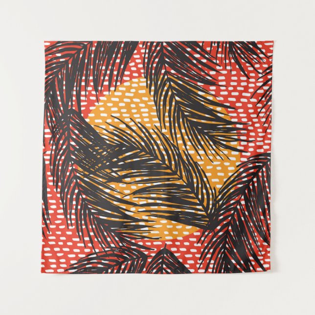 Tapiz Seamless with black palm leaves and strokes  (Anverso)