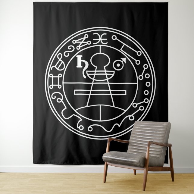 Tapiz Sello blanco de Goetia de Salomón sobre negro (In situ)