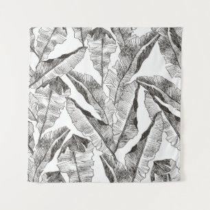 Tapiz Selva blanca negra: patrón de planta tropical
