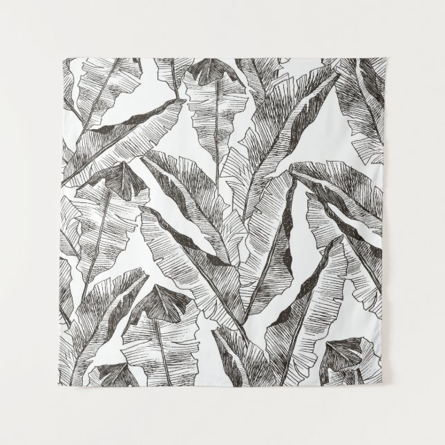 Tapiz Selva blanca negra: patrón de planta tropical (Anverso)