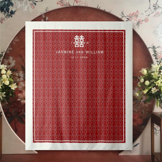 Tapiz Sencilla doble felicidad Boda chino fondo (Simple Double Happiness Pattern Chinese Wedding Photo Backdrop Tapestry @ fatfatin_red_knot)