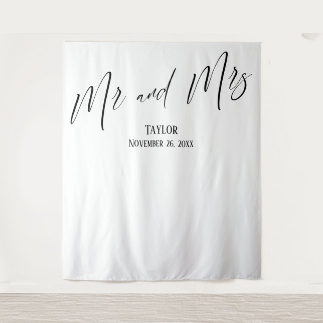 Tapiz Sencilla elegancia Mr. y Mrs. Photo Backdrop (Anverso)