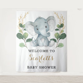 Tapiz Sencillo Bienvenida Elefante Dorado Greenery Baby 