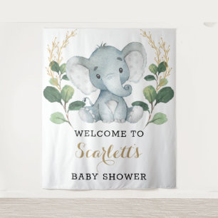 Tapiz Sencillo Bienvenida Elefante Dorado Greenery Baby