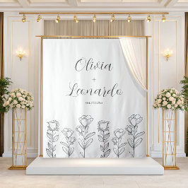 Tapiz Sencillo Boda Floral En Blanco Y Negro