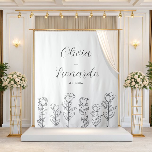 Tapiz Sencillo Boda Floral En Blanco Y Negro (Subido por el creador)