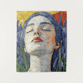 Tapiz Serene Woman Lavender Field Sunset Textiles Art