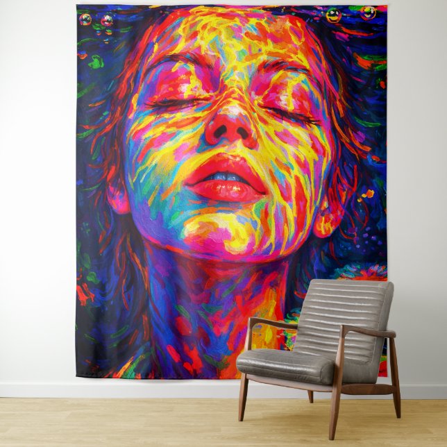 Tapiz Serene Woman Underwater Rainbow Colors Impasto (In situ)