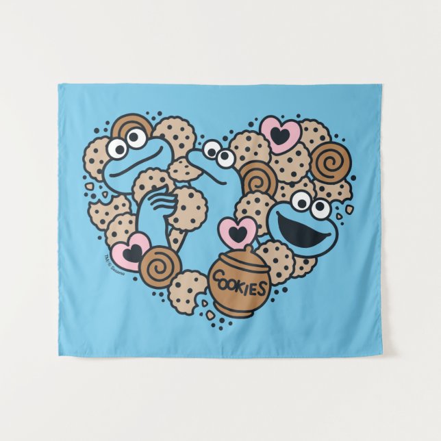 Tapiz Sésamo | Cookie Monster Doodle Heart (Anverso (horizontal))