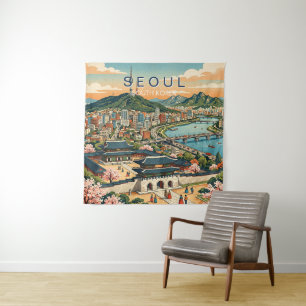 Tapiz Seúl Corea del Sur Viaje Arte Vintage