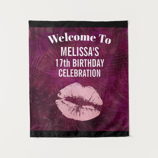 Tapiz Sexy Purpurina Rosa Liega Glamoroso Cumpleaños (Anverso)