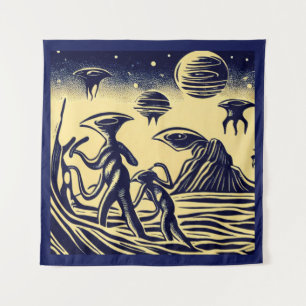 Tapiz SF - Extranjeros En Un Extraño Planeta Woodcut 1