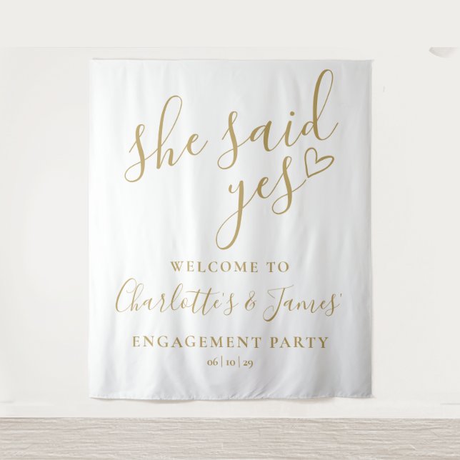 Tapiz She Said Yes Engagement Party Gold Photo Backdrop (Anverso)