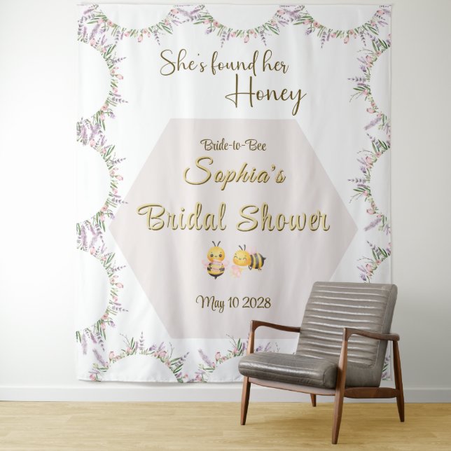 Tapiz She's Found Her Honey Bridal Shower Backdrop (In situ)