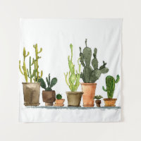 Siete cactus de acuarela verde dibujado a mano en 