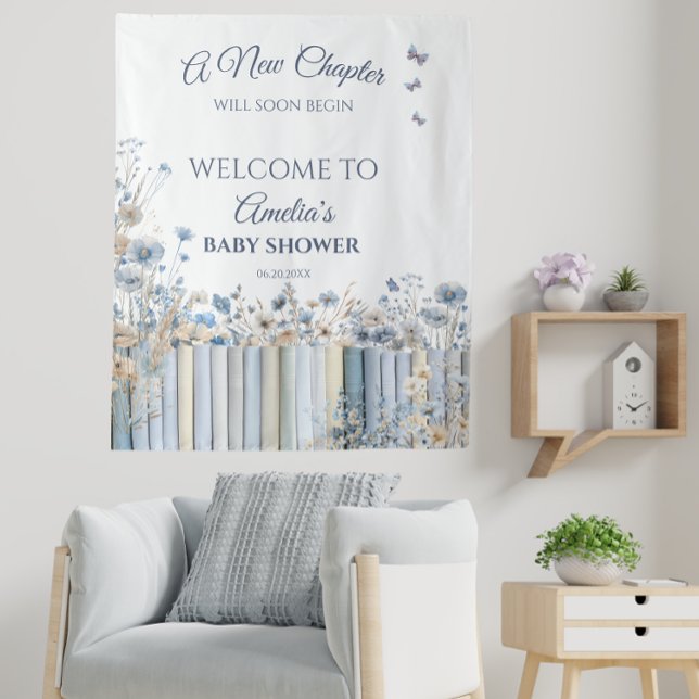 Tapiz Signo de bienvenida de Baby Shower con flores azul (Subido por el creador)