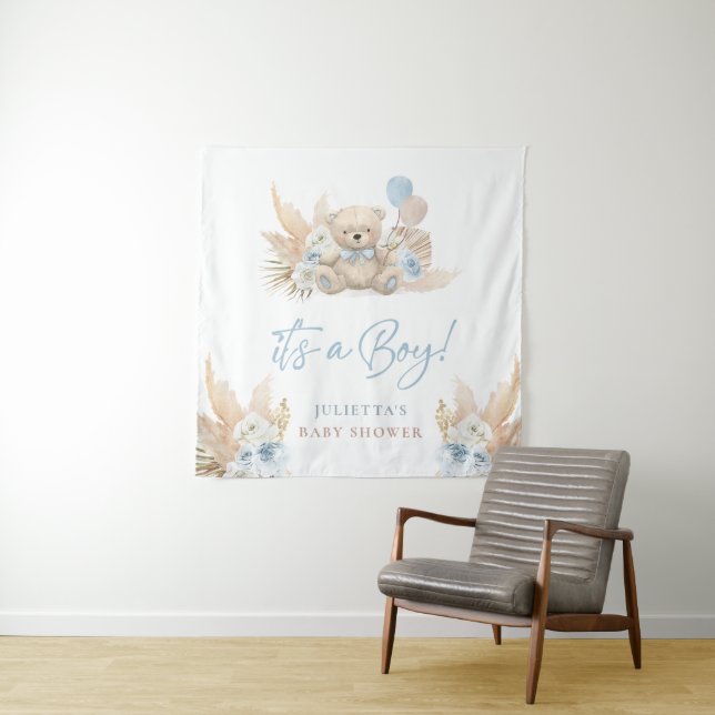 Tapiz Signo de bienvenida de Boho Teddy Bear Boy azul de (In situ (horizontal))