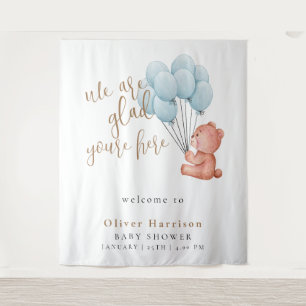 Tapiz Signo de bienvenida de Sweet Bear Baby Shower Blue