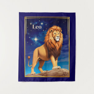 Tapiz Signo zodiacal de Leo bajo un cielo estrellado
