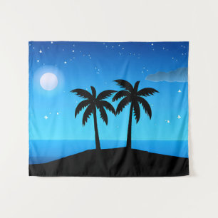 Tapiz Silhouette de isla tropical con luna y estrellas