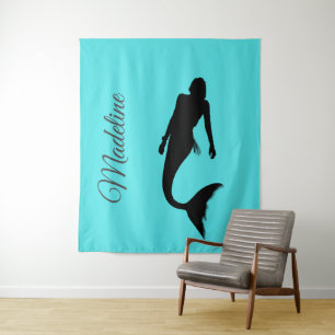 Tapiz Silhouette de Sirena Azul verano moderno