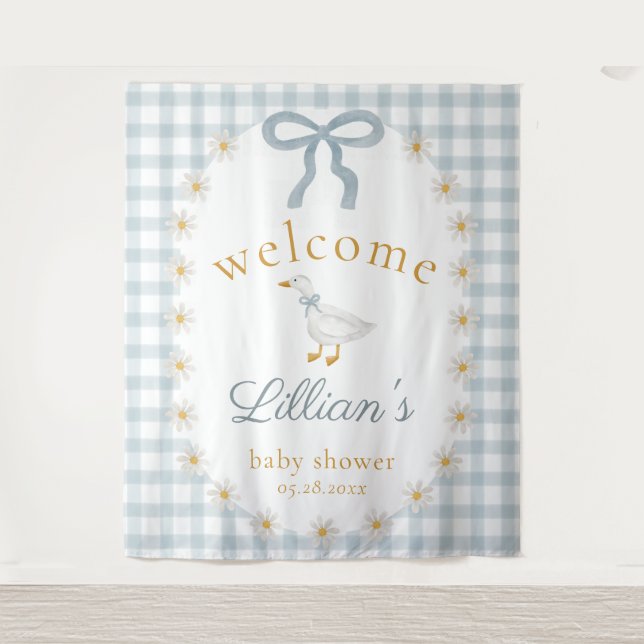 Tapiz Silly Goose Daisy Baby Shower Welcome Backdrop  (Anverso)