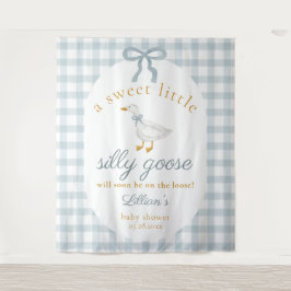 Tapiz Silly Goose Duck Blue Gingham Baby Shower Backdrop