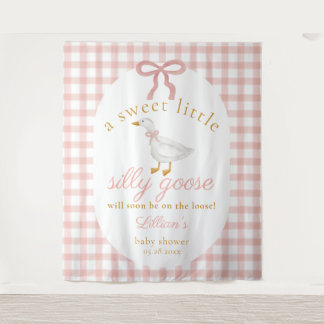 Tapiz Silly Goose Pink Gingham Girl Baby Shower Backdrop