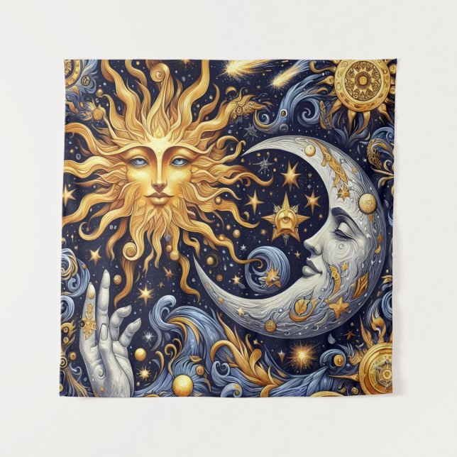 Tapiz Silueta Celestial Medianoche Sol y Luna (Anverso)
