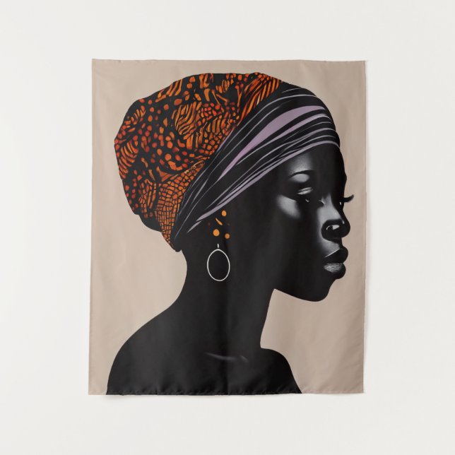 Tapiz Silueta negra: la mujer afroamericana envuelta en  (Anverso)